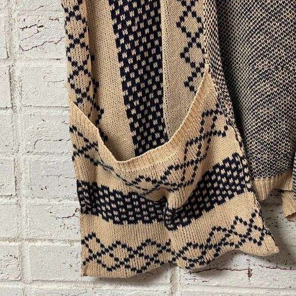 Tribal Draped Open Front Cardigan Pockets One Size - Picture 4 of 8